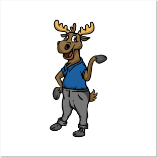 Cute Anthropomorphic Human-like Cartoon Character Moose in Clothes Posters and Art